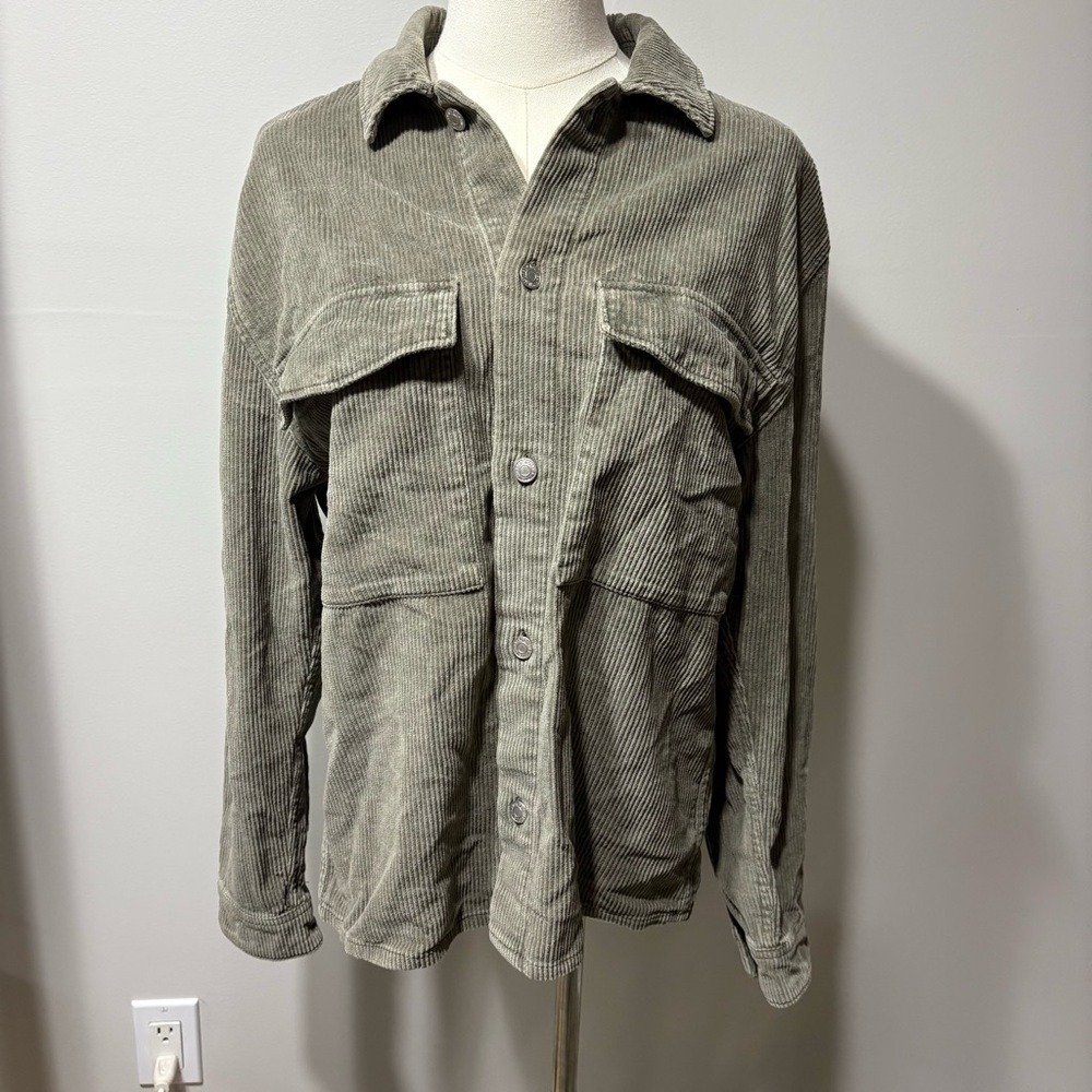 Abercrombie & Fitch Women's Corduroy Gray Green Shirt Jacket Button Sz XS